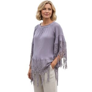 Indigo Thread Co Medium Purple Cotton Embroidered Boho Tunic Shirt Coastal